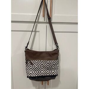 Myra Bag Brown 100% cotton/Leather Canvas western Diamond Fringe Crossbody Bag